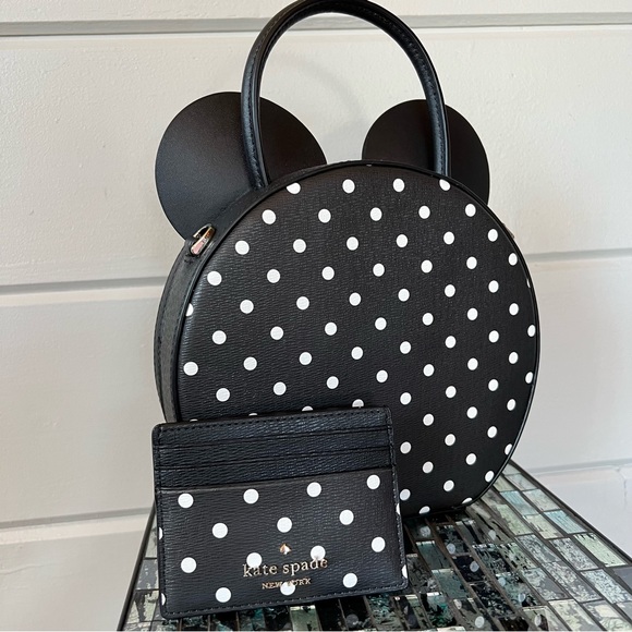 ♠️ NWT Disney Kate Spade Minnie Mouse purse wallet set black crossbody red bow - Picture 3 of 12